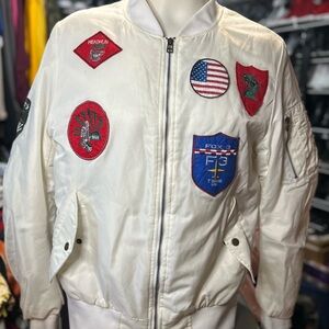 American Stitch Men XL Flight Soft
Bomber Jacket Patches Military POW White